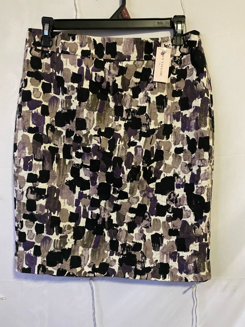 Ann Taylor Purple, Black and Gray Abstract Print Pencil Skirt